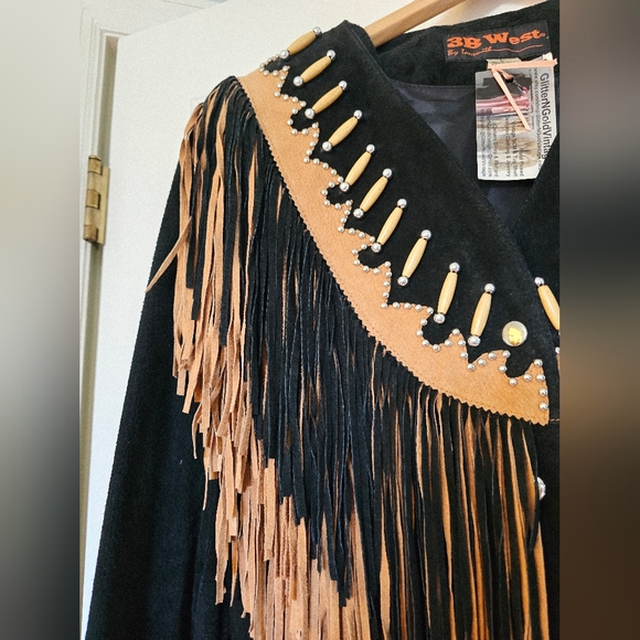3B West vintage Fringe leather jacket Bone Bead Studs DD Western Wear Size Large - Picture 2 of 13
